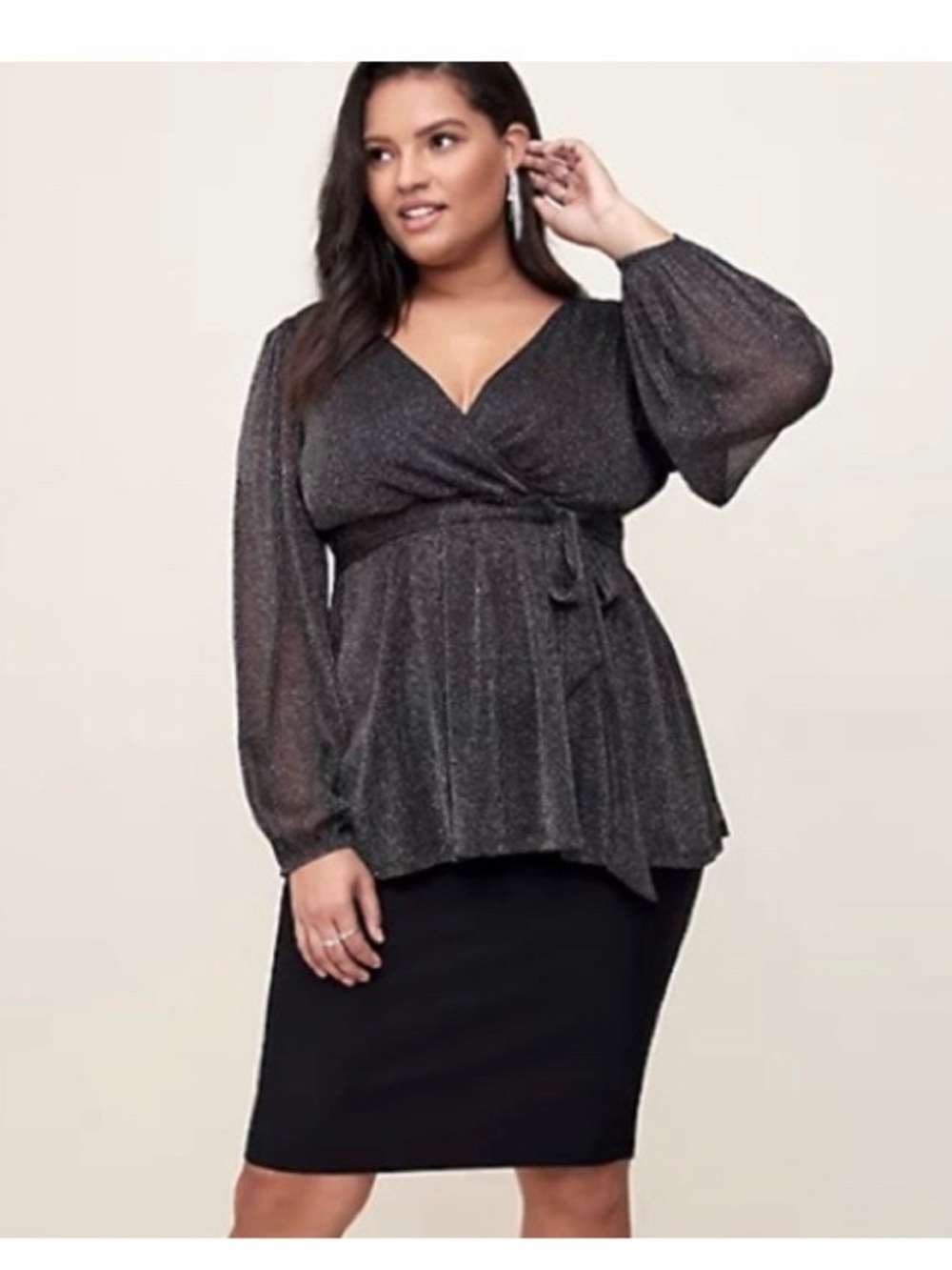 Torrid Knit Glitter Lurex Surplice Long Sleeve Top